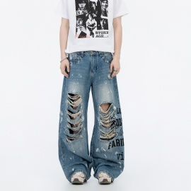 Men's Jeans Wide Leg Denim Pants Ripped Jeans Trousers